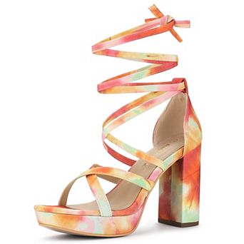 Women's Tie Dye Platform Chunky Heel Lace Up Sandals
