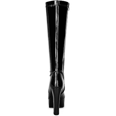 Women's Patent Leather Platform Gogo Boots Chunky Heel Knee High Boots