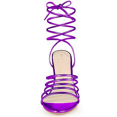 Women's Lace Up Strappy Slingback Stiletto High Heel Metallic Sandals