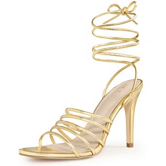 Women's Lace Up Strappy Slingback Stiletto High Heel Metallic Sandals