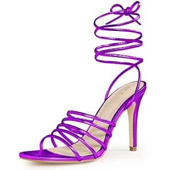 Women's Lace Up Strappy Slingback Stiletto High Heel Metallic Sandals