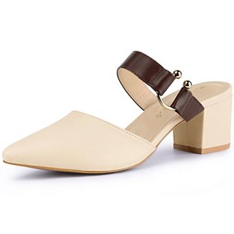 Women's Pointed Toe Chunky Heel Dress Mules Pumps