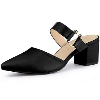 Women's Pointed Toe Chunky Heel Dress Mules Pumps