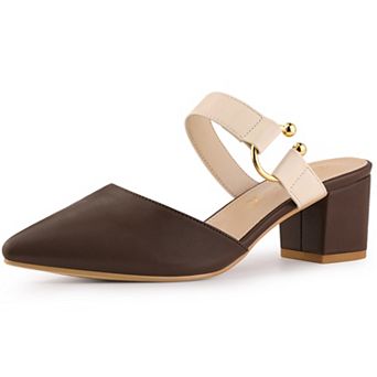 Women's Pointed Toe Chunky Heel Dress Mules Pumps