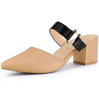 Women's Pointed Toe Chunky Heel Dress Mules Pumps