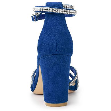 Women's Rhinestones Strappy Chunky Heel Sandals