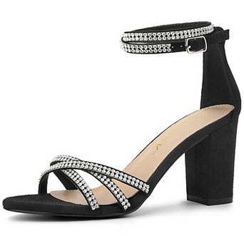 Women's Rhinestones Strappy Chunky Heel Sandals
