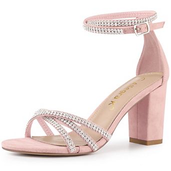 Women's Rhinestones Strappy Chunky Heel Sandals