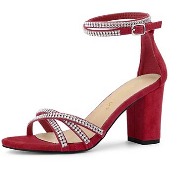 Women's Rhinestones Strappy Chunky Heel Sandals