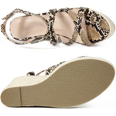 Women's Snake Print Crisscross Strap Wedges Platform Espadrille Wedge Heel Sandals