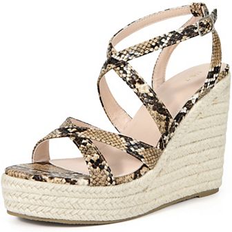 Women's Snake Print Crisscross Strap Wedges Platform Espadrille Wedge Heel Sandals