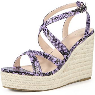 Women's Snake Print Crisscross Strap Wedges Platform Espadrille Wedge Heel Sandals