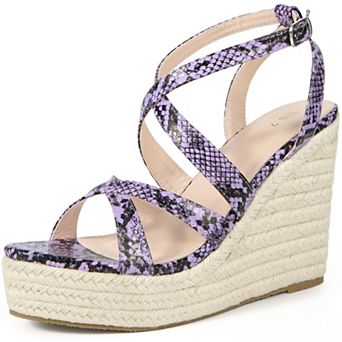 Women's Snake Print Crisscross Strap Wedges Platform Espadrille Wedge Heel Sandals