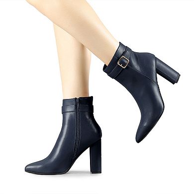 Women's Pointed Toe Buckle Decor Heel Ankle Booties
