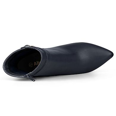 Women's Pointed Toe Buckle Decor Heel Ankle Booties