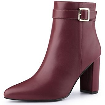 Women's Pointed Toe Buckle Decor Heel Ankle Booties