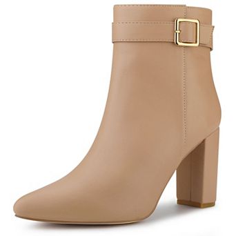 Women's Pointed Toe Buckle Decor Heel Ankle Booties