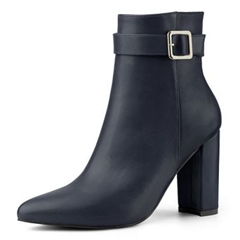 Women's Pointed Toe Buckle Decor Heel Ankle Booties