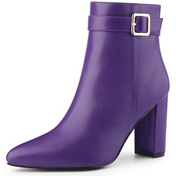 Women's Pointed Toe Buckle Decor Heel Ankle Booties
