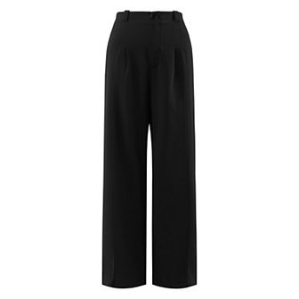 Women's Work Pant Pleated Front Formal Office Straight Trousers with Pockets