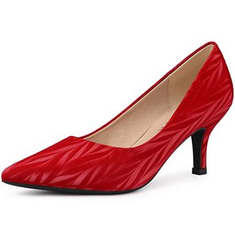 Women's Pointed Toe Leaves Print Slip on Kitten Heel Pumps