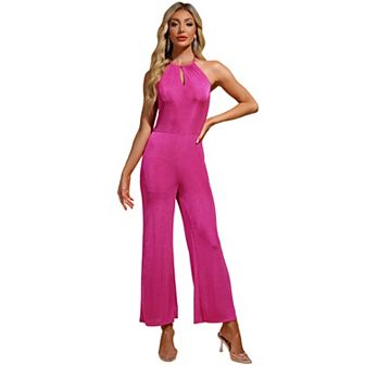 Halter Neck Jumpsuit for Women's Party Sleeveless High Waist Wide Legs Rompers