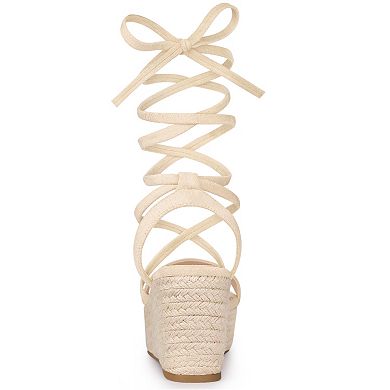 Women's Lace Up Wedge Heel Platform Slingback Strappy Sandals