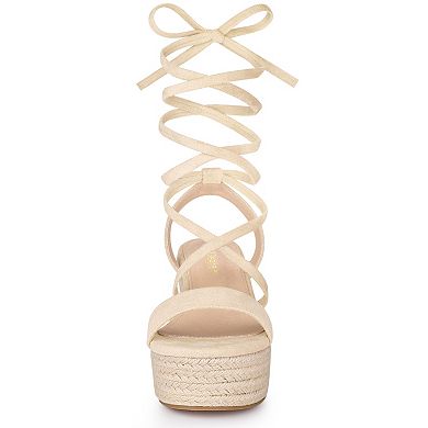 Women's Lace Up Wedge Heel Platform Slingback Strappy Sandals