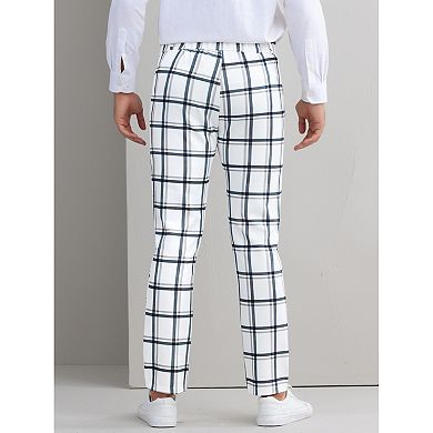 Plaid Printed Pants for Men's Regular Fit Flat Front Office Checked Slacks