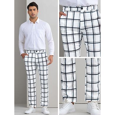Plaid Printed Pants for Men's Regular Fit Flat Front Office Checked Slacks