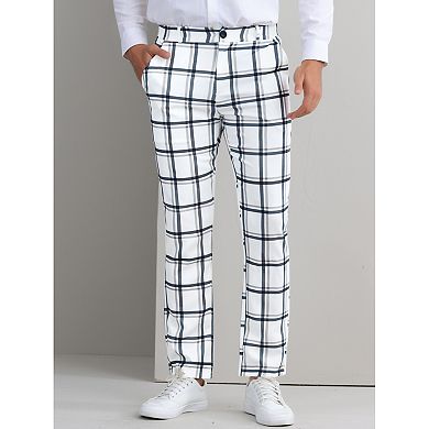 Plaid Printed Pants for Men's Regular Fit Flat Front Office Checked Slacks