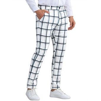 Plaid Printed Pants for Men's Regular Fit Flat Front Office Checked Slacks