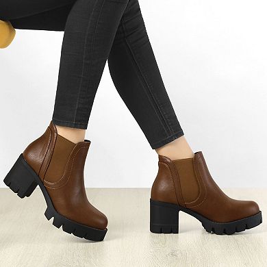 Women's Lug Sole Chunky Heel Chelsea Ankle Boots