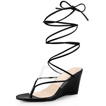 Women's Lace Up Clear Strap Flip Flops Wedge Sandals