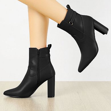 Women's Pointed Toe Chunky High Heels Ankle Boots