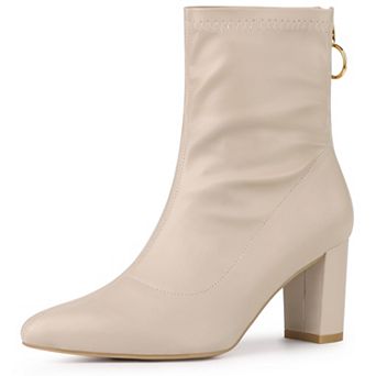 Women's Pointy Toe Back Zip Block Heel Ankle Boots