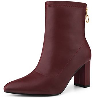 Women's Pointy Toe Back Zip Block Heel Ankle Boots