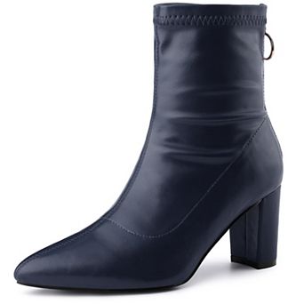 Women's Pointy Toe Back Zip Block Heel Ankle Boots