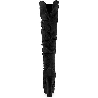 Women's Platform Round Toe Zipper Slouch Heel Over the Knee Thigh High Boots