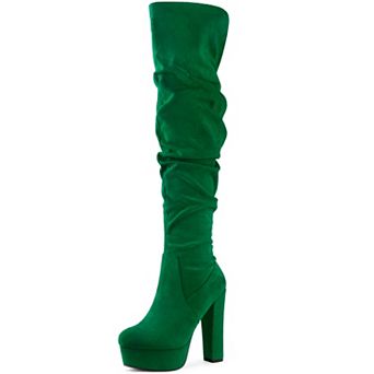 Women's Platform Round Toe Zipper Slouch Heel Over the Knee Thigh High Boots