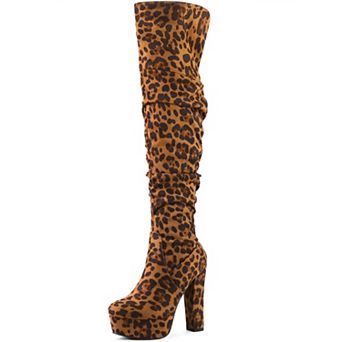 Women's Platform Round Toe Zipper Slouch Heel Over the Knee Thigh High Boots