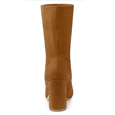 Women's Stretch Round Toe Block Heel Sock Ankle Boots
