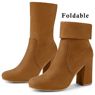 Women's Stretch Round Toe Block Heel Sock Ankle Boots
