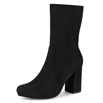 Women's Stretch Round Toe Block Heel Sock Ankle Boots
