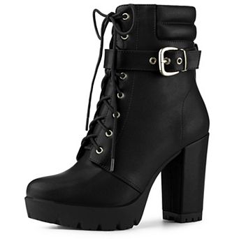 Women's Platform Ankle Boots Lace Up Block Heels Combat Boots