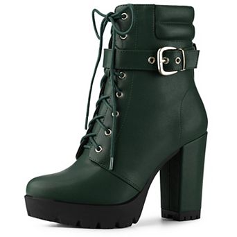 Women's Platform Ankle Boots Lace Up Block Heels Combat Boots