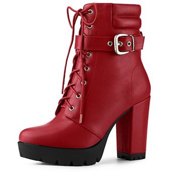 Women's Platform Ankle Boots Lace Up Block Heels Combat Boots