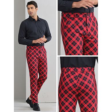 Plaid Pants for Men's Color Block Regular Fit Trousers Checked Dress Pants