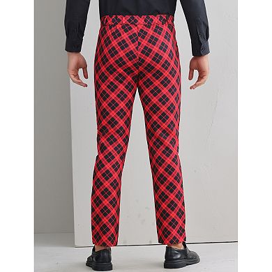 Plaid Pants for Men's Color Block Regular Fit Trousers Checked Dress Pants