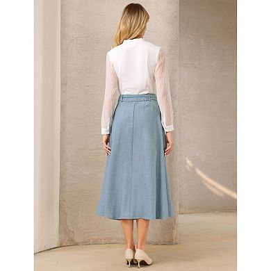 Women's A-Line Skirt with Pockets Elastic High Waist Maxi Skirt
